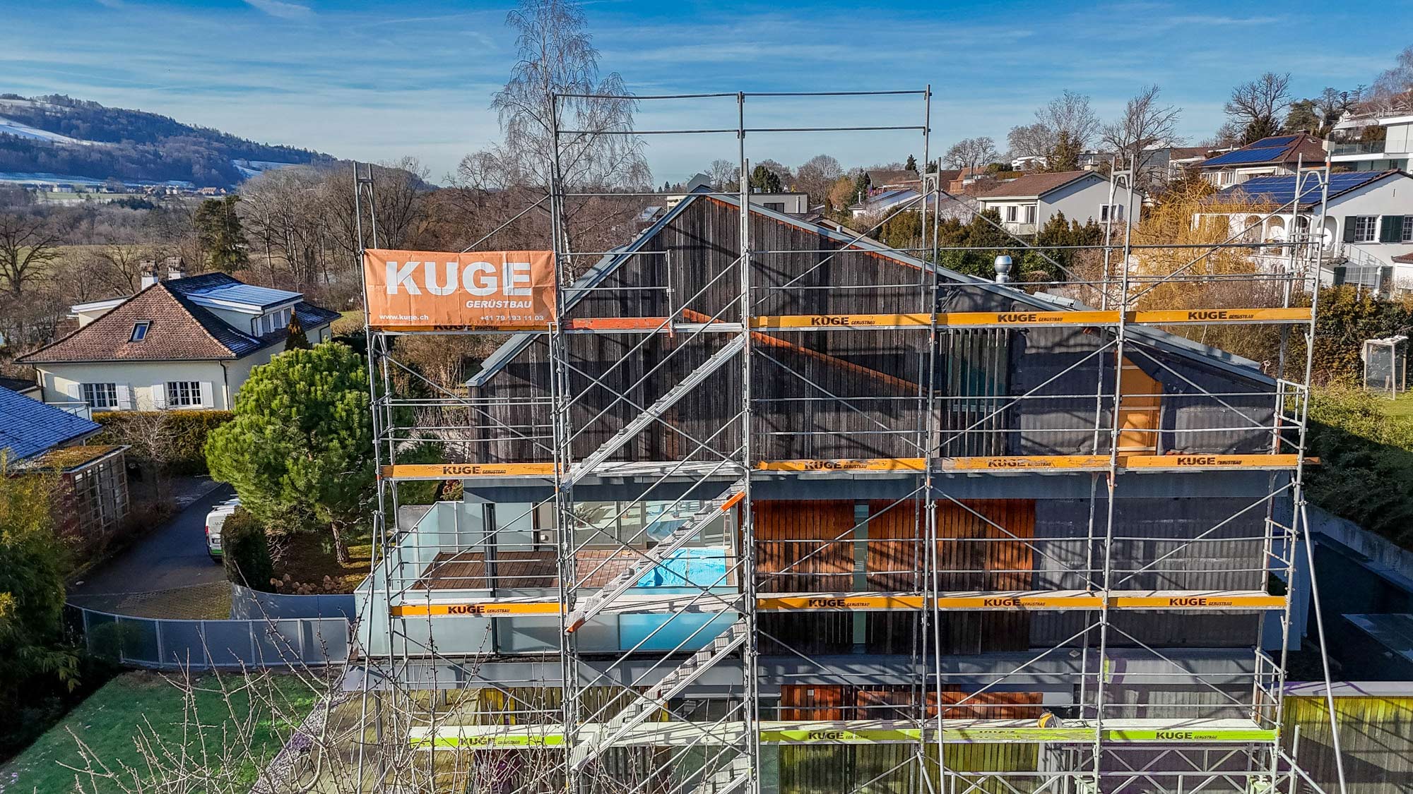 Fassadengerüst im Kanton Freiburg – Foto: KUGE Bau AG